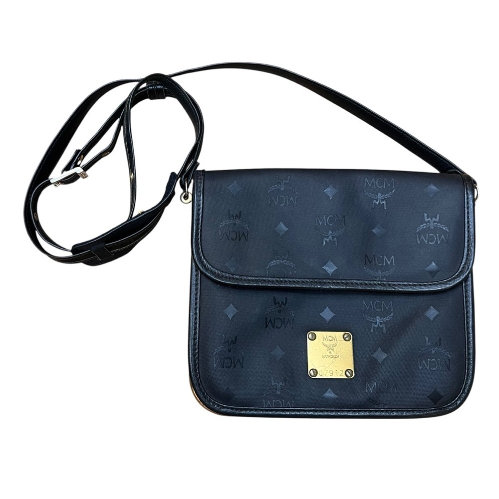 MCM Black Crossbody Bag with Gold Plaque
